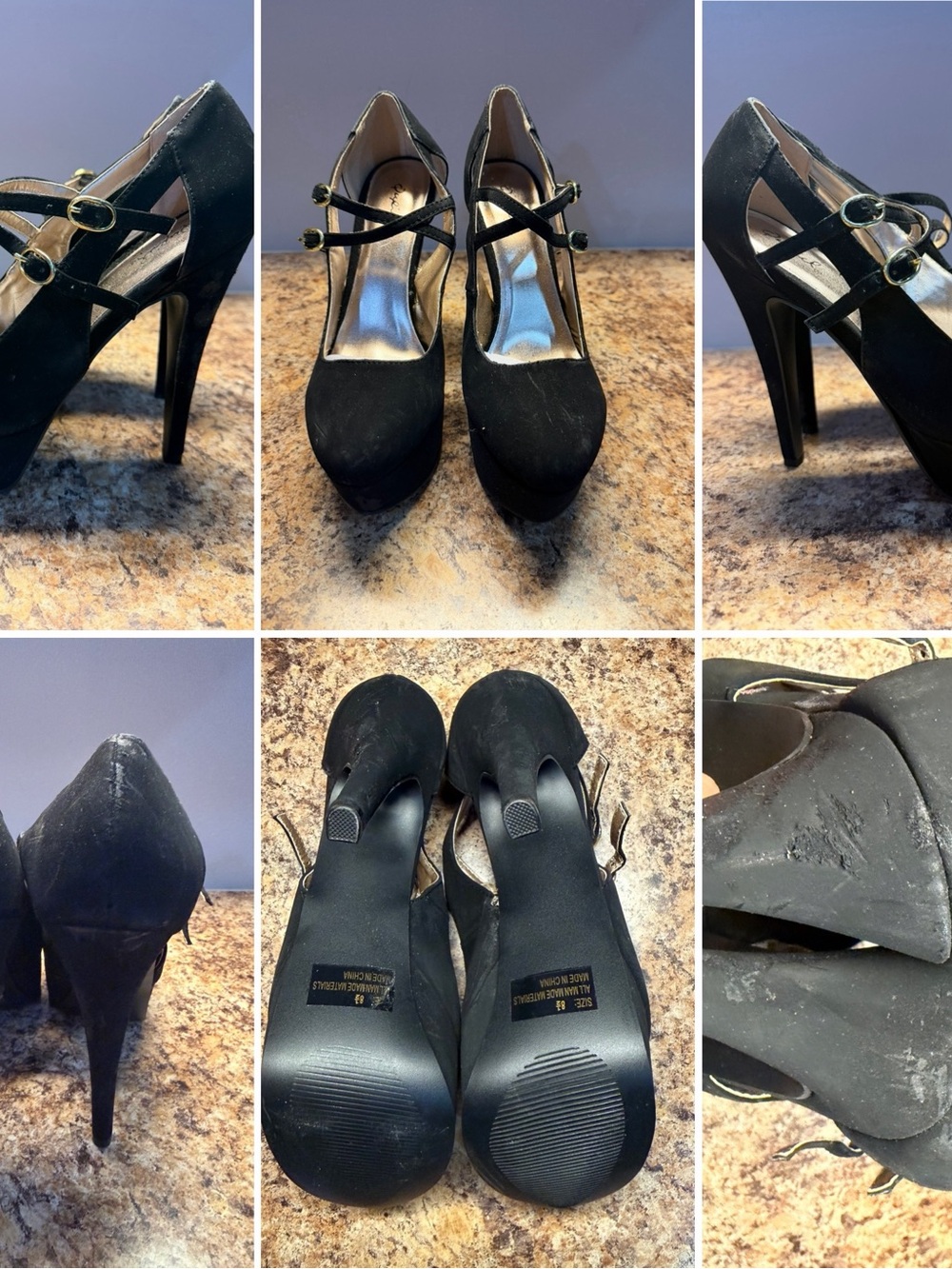 Qupid Black Cross-Strap High Heels